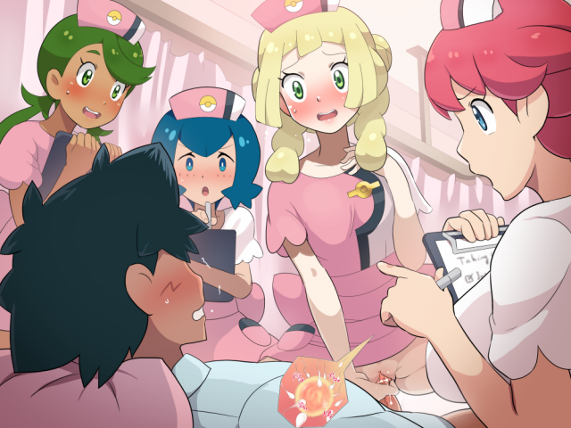 ash ketchum+lana (pokemon)+lillie (pokemon)+mallow (pokemon)+nurse joy+satoshi (pokemon)