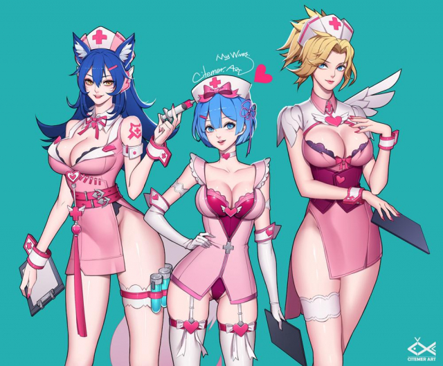 ahri+mercy (overwatch)+rem (re zero)