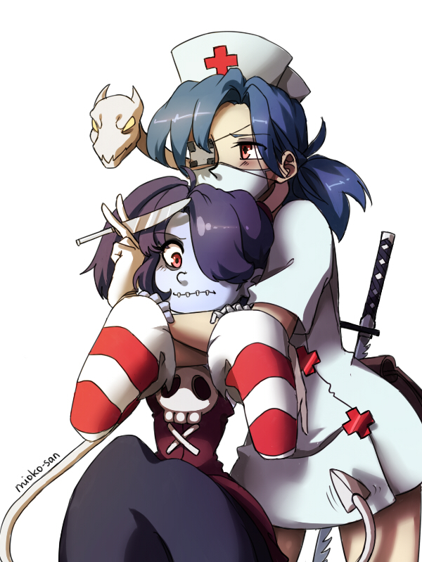 leviathan (skullgirls)+squigly (skullgirls)+valentine (skullgirls)