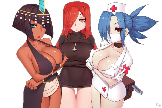 eliza (skullgirls)+parasoul (skullgirls)+valentine (skullgirls)