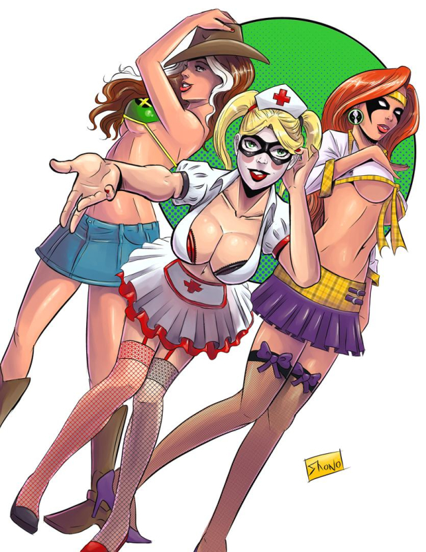 angela+anna marie+harley quinn+rogue (x-men)