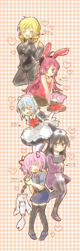 charlotte (madoka magica)+kyubey+miki sayaka+sakura kyouko+tomoe mami