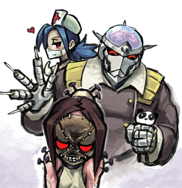 brain drain (skullgirls)+painwheel (skullgirls)+valentine (skullgirls)