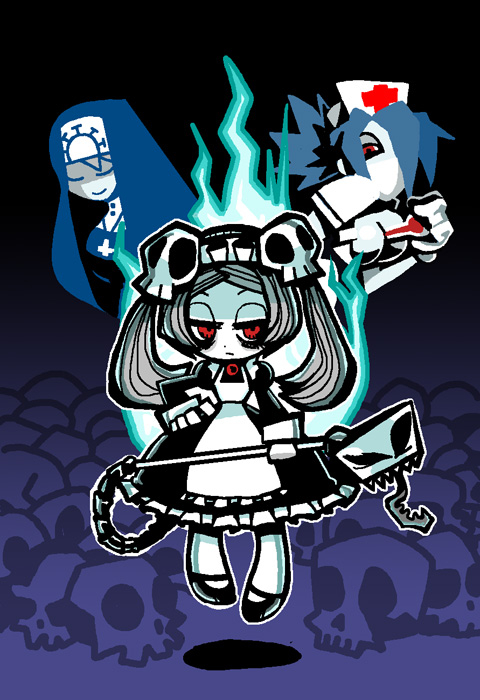 bloody marie (skullgirls)+double (skullgirls)+valentine (skullgirls)