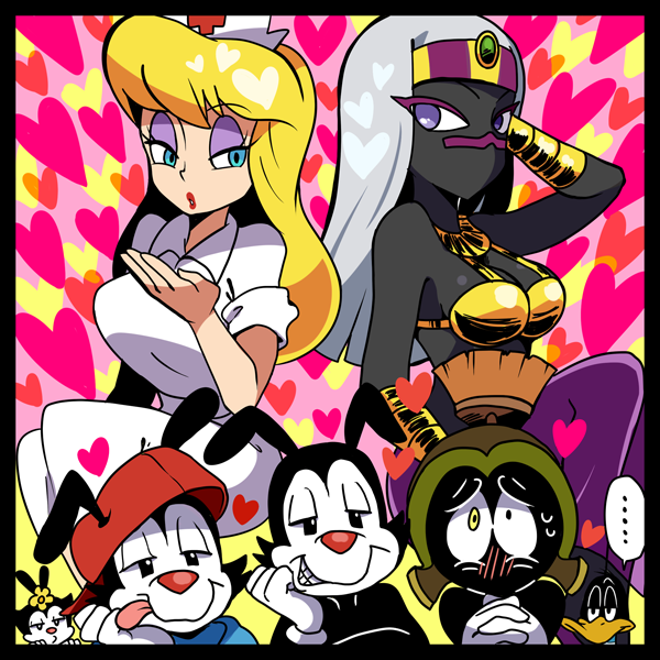 daffy duck+dot warner+hello nurse+heloise nerz+marvin the martian+queen tyr'ahnee+wakko warner+yakko warner