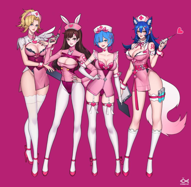 ahri+d.va (overwatch)+mercy (overwatch)+rem (re zero)