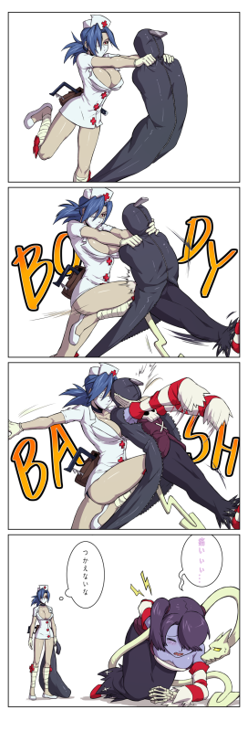 leviathan (skullgirls)+squigly (skullgirls)+valentine (skullgirls)